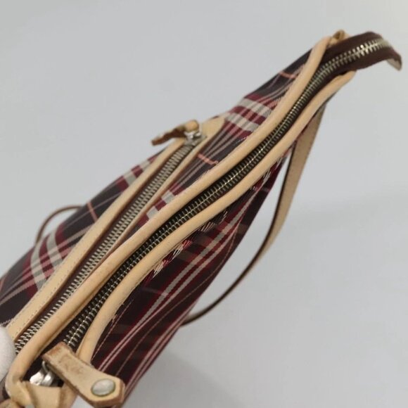 BURBERRY Nova Check Blue Label Shoulder Bag Canvas Red Silver Auth bs27656 - Picture 11 of 15